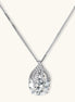 Sterling silver necklace featuring a large pear-shaped moissanite stone in an ornate setting with smaller accent stones