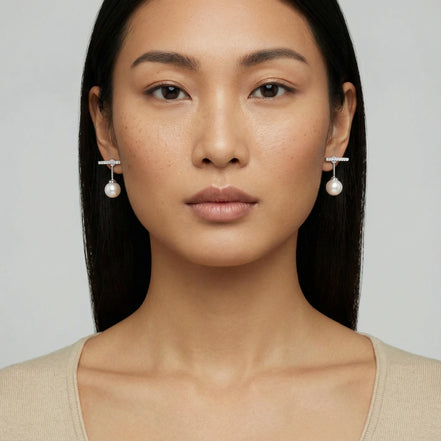 Pearl Drop T-Bar Earrings by Clarivon