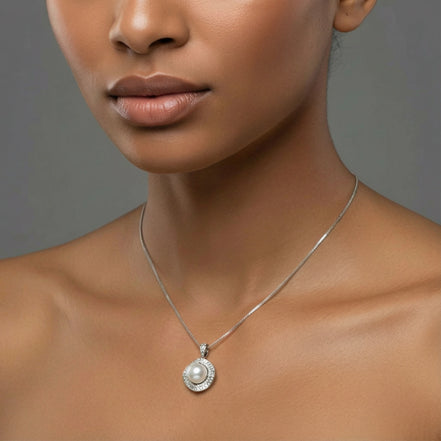 Halo Pearl Statement Necklace by Clarivon