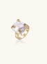 Gold ring with large iridescent baroque pearl and four colored gemstones on textured band