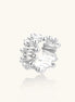 Wide band ring with sculptural wave ripples in polished white gold plated eco-brass on cream background