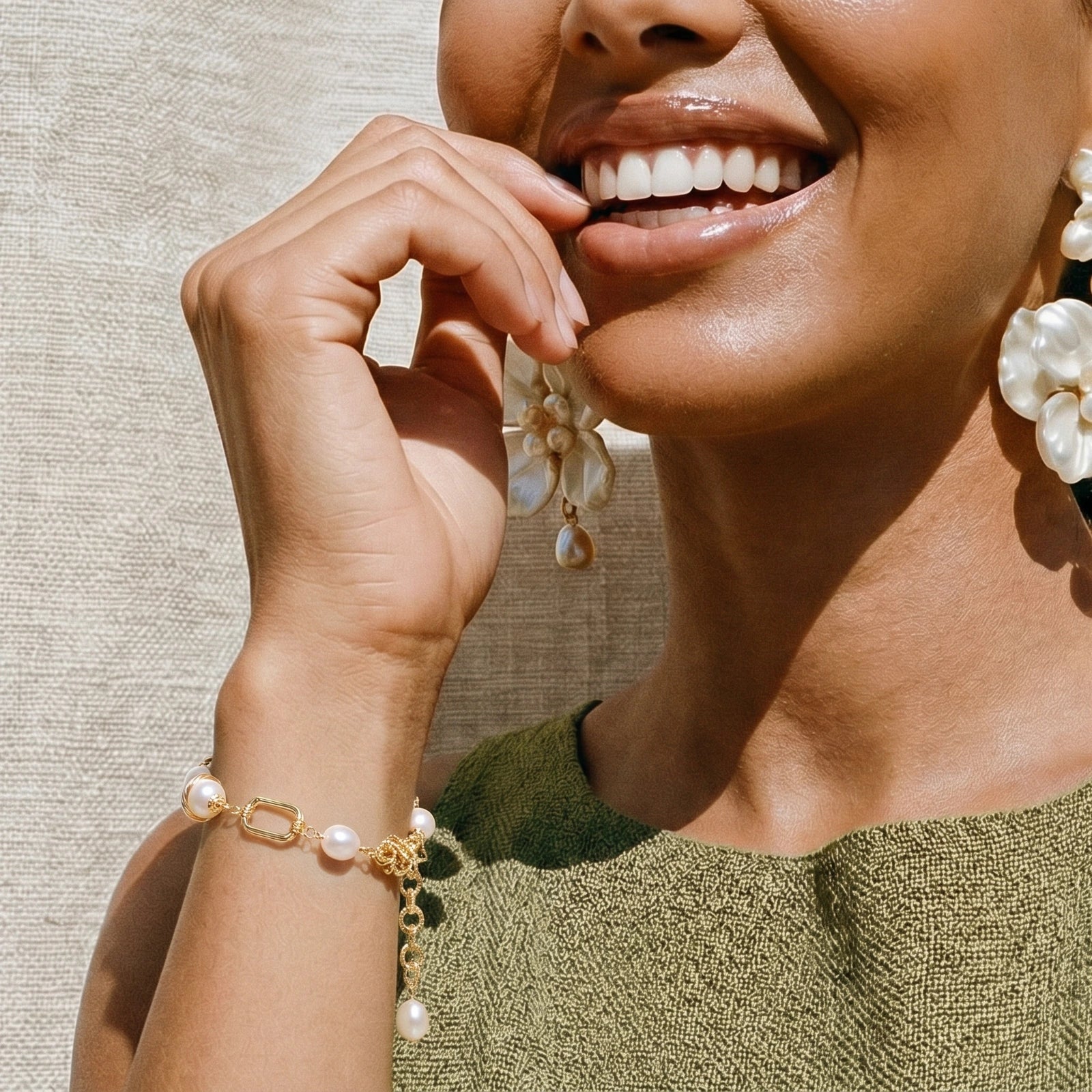 Golden Pearl Chain Bracelet by Clarivon
